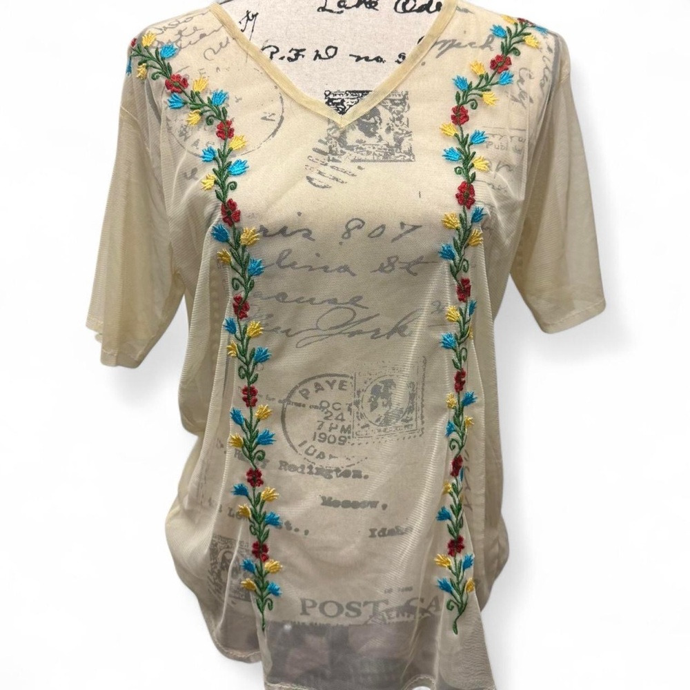 Floral Embroidered Cream Top